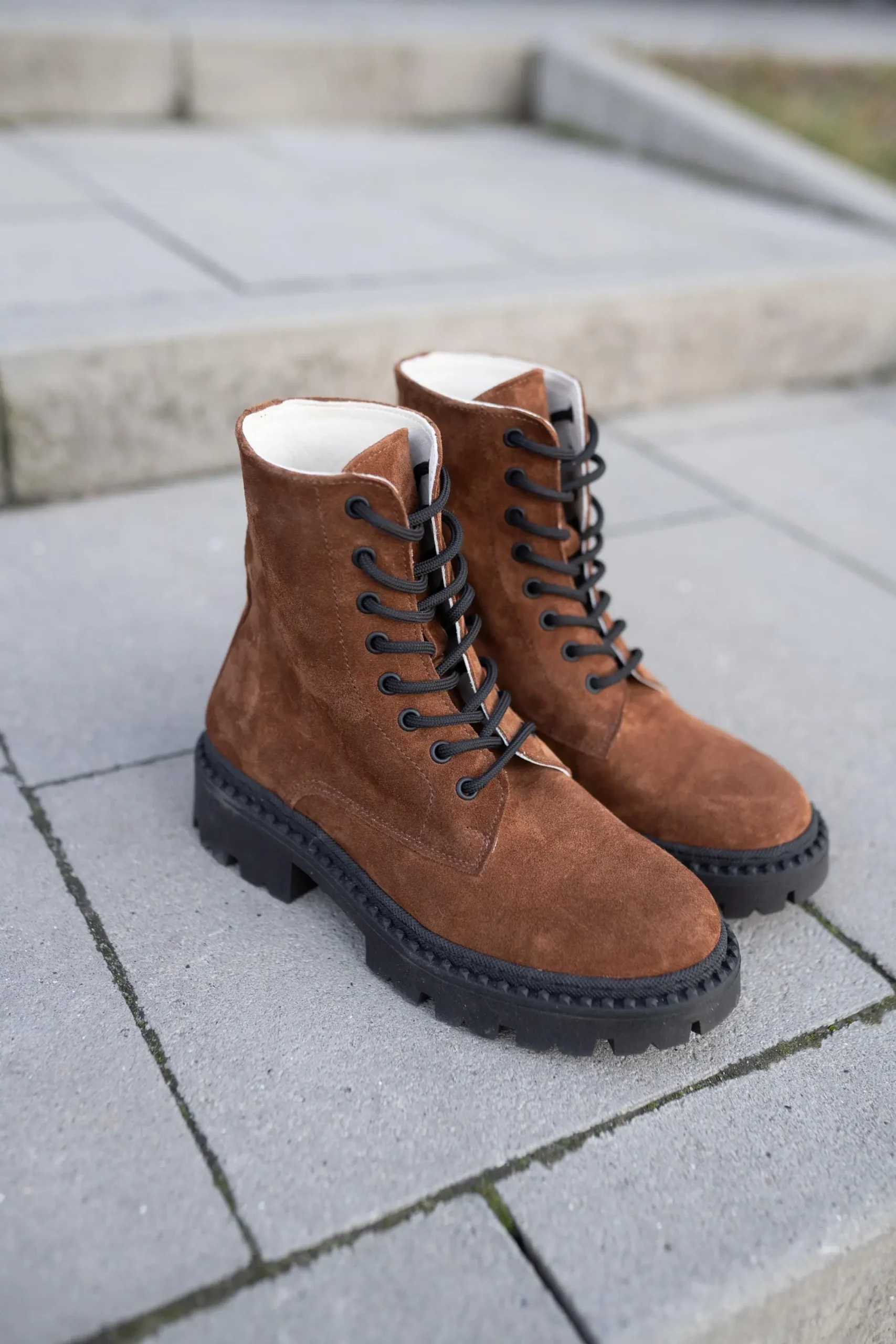 Women S Brown Suede Combat Boots Handmade Lace